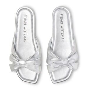 Stuart Weitzman Silver Bow Sandals